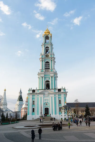 Sergiev Posad, Russia - March 28, 2015. Belfry in  territory of St. Sergius of Radonezh at The Holy Trinity-St. Sergius Lavra - the largest Orthodox Monastery in Russia. — Stock Photo, Image