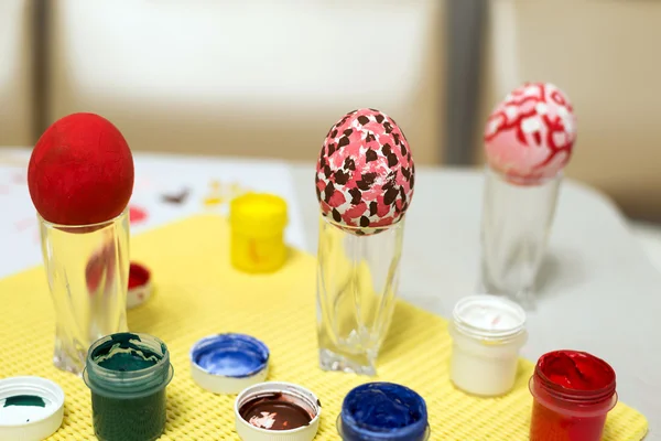 Easter eggs painted by hand paints — Stock Photo, Image