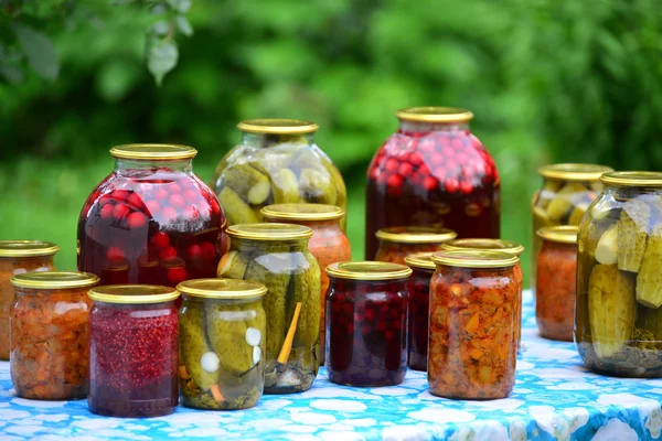 Home ingeblikte groenten in de tuin in de zomer — Stockfoto