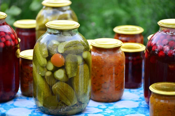 Home ingeblikte groenten in de tuin in de zomer — Stockfoto