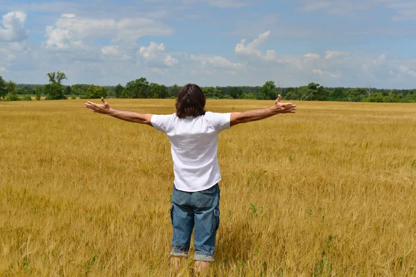 ライ麦のフィールドに立っている男 — ストック写真