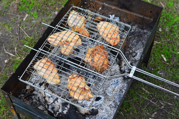 Frango churrasco sobre uma lareira no verão — Fotografia de Stock