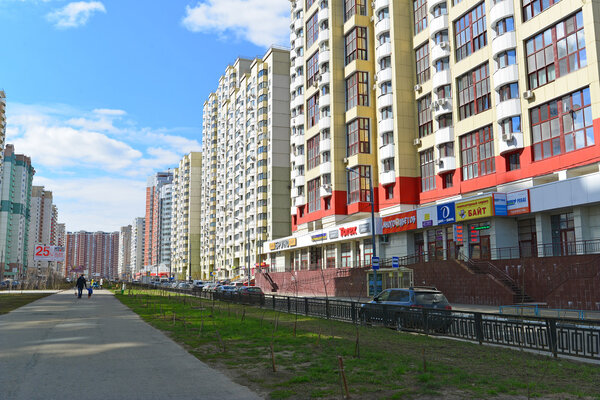 KRASNOGORSK, RUSSIA - APRIL 22,2015: Krasnogorsk is city and center of Krasnogorsky District in a Moscow Oblast located on Moskva River. Area of residential development is about 2 million square feet