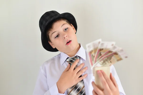 Boy teenager with a mousetrap in hands of — Stock Photo, Image