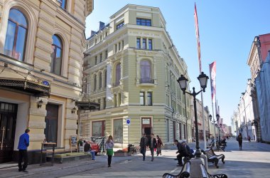 MOSCOW, RUSSIA - 21, 09.2015. City landscape. Nikolskaya Street. Nikolskaya Street is one of  oldest and most beautiful streets of Moscow