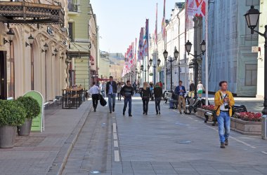 MOSCOW, RUSSIA - 21, 09.2015. City landscape. Nikolskaya Street. Nikolskaya Street is one of  oldest and most beautiful streets of Moscow