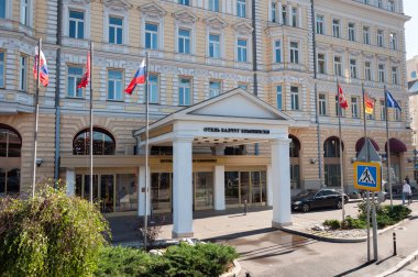 Moscow, Russia - 09.21.2015. The main entrance to  Hotel Baltschug Kempinski clipart