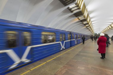 Nizhny Novgorod, Rusya - 02.11.2015. Tren metro istasyonu Leninskaya