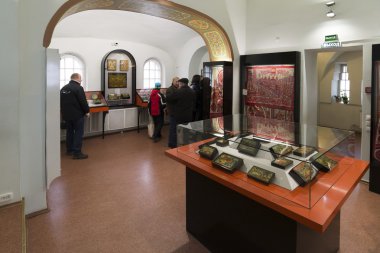 Vladimir, Rusya-07,11,2015. Kristal ve vernikli minyatür tapınak Müzesi Eski müminler Tapınağı Trinity içinde yer alır