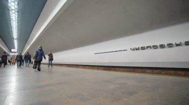 Nizhny Novgorod, Rusya - 02.11.2015. Metro İstasyonu Chkalovskaya iç