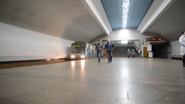 Nizjni Novgorod, Rusland - 02.11.2015. Het interieur van metrostation Tsjkalovskaja — Stockvideo