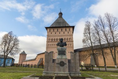 Suzdal, Russia -06.11.2015. Dmitry Pozharsky monument in square in front St. Euthymius monastery at Suzdal was built 16th century. Golden Ring of Russia Travel