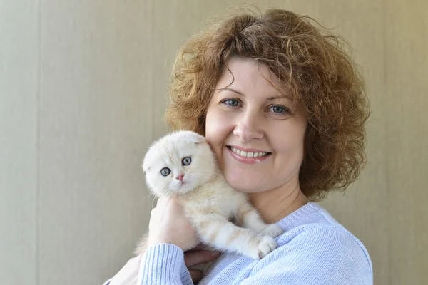 Beige Kätzchen in den Händen von Frauen — Stockfoto