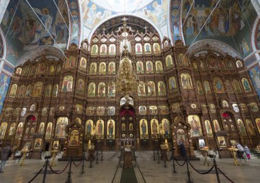Nizhny Novgorod, Rusya - 03.11.2015. İkonostasisin Cathedral St. Alexander Nevsky .19th yüzyıl itibariyle