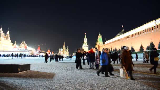 Moskau, russland - 15. januar 2015 Roter Platz in der Nacht während der Weihnachtsfeiertage — Stockvideo