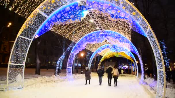 Moscú, Rusia - 17 de enero de 2015. Iluminaciones navideñas en Tverskoy Boulevard — Vídeos de Stock