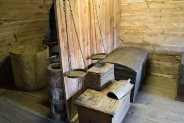 Suzdal, Rusya - 06 Kasım 2015. Müzesi ahşap mimaride köylü evlerin iç