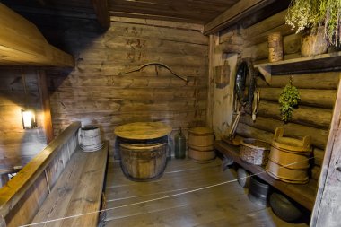 Suzdal, Rusya - 06 Kasım 2015. Müzesi ahşap mimaride köylü evlerin iç