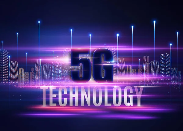 5G conceptual information technologies background illustration with stylized city