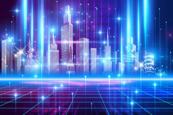 Konzeptionelle Informationstechnologien Hintergrundillustration Mit Stilisierter Stadt — Stockfoto