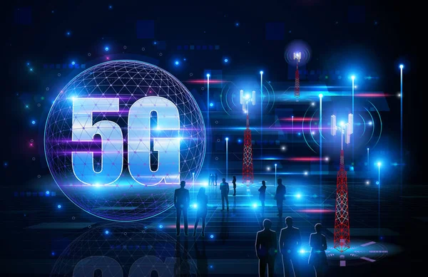 5Gの概念情報技術イラスト シルエットのグループでの背景 ミーティング ディスカッション プレゼンテーション オープニングなど — ストック写真