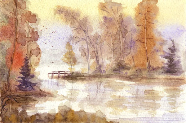 Akvarell őszi táj — Stock Fotó