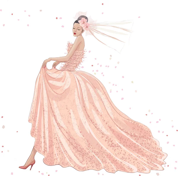 Bride in pink dress — Stock Vector