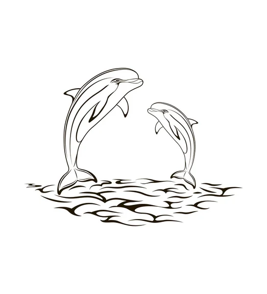 Stilizált Kreatív Vektor Illusztráció Egy Delfinek Tetoválás Hullámok Törzsi Stílusban — Stock Vector