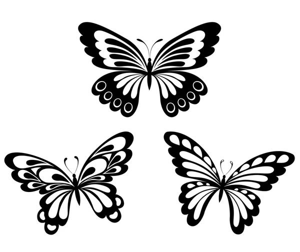 Set papillons blancs noirs d'un tatouage — Image vectorielle