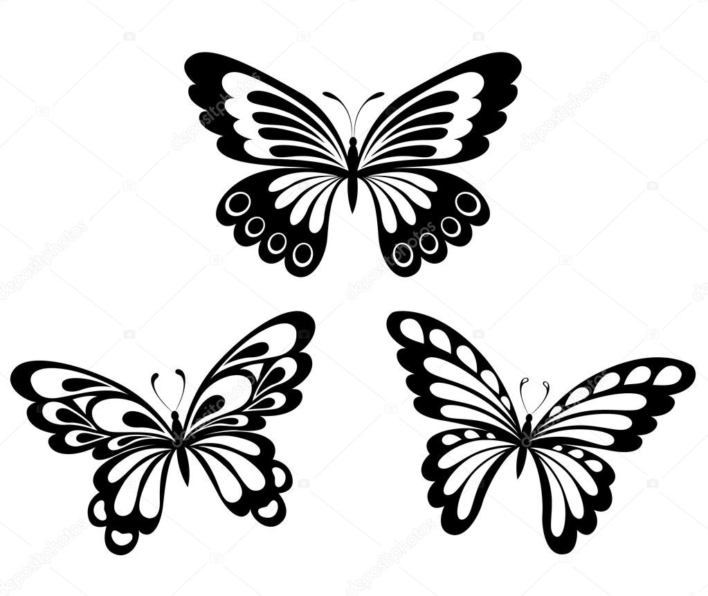 Set black white butterflies of a tattoo Stock Vector Image by ©MariStep ...