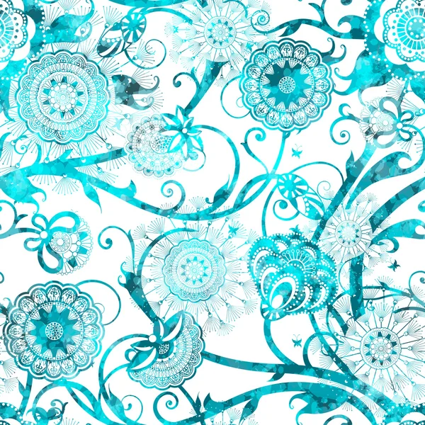 Seamless flowers wallpaper pattern. Vector background in blue. EPS10. — Stock vektor