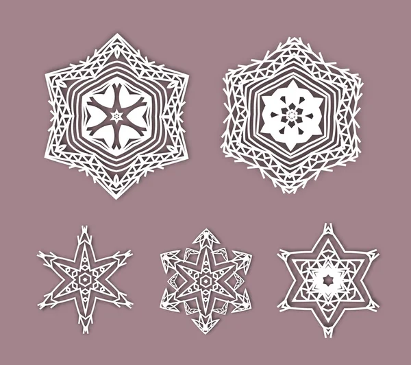 Snowflakes with 3D effect, logo icons, winter concept. Modern geometric design. Vector illustration, eps 10. — Stock Vector