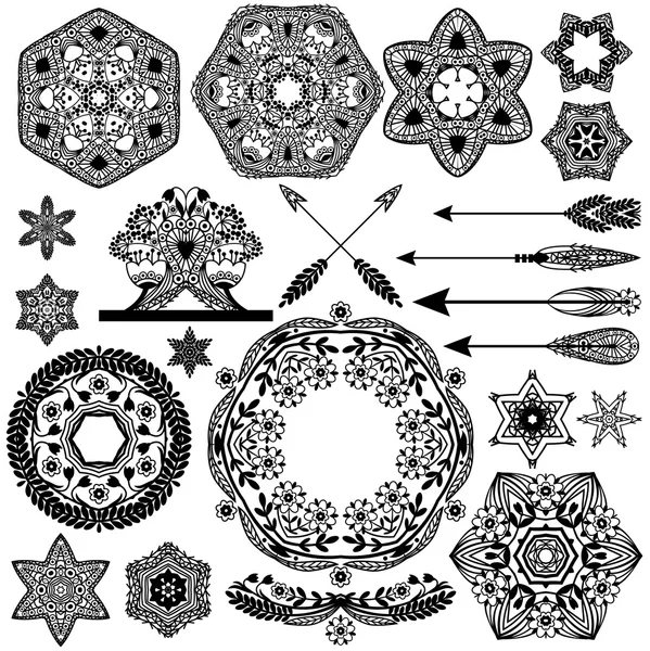 Vintage vector objects for your retro design. Set of Decorations Elements, Ornaments and Frames. — Stock Vector