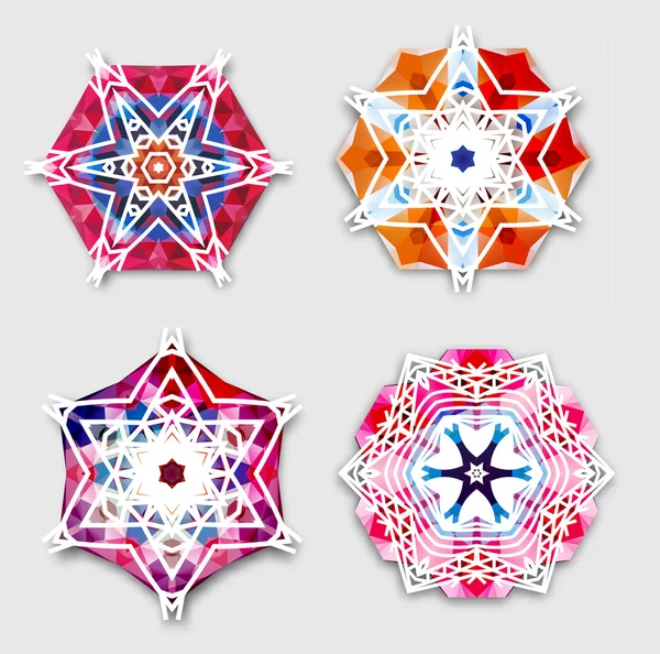 Abstracte kleurrijke sneeuwvlokken met 3D-effect, logo pictogrammen, winter concept. Moderne geometrisch ontwerp. Vectorillustratie, EPS-10. — Stockvector