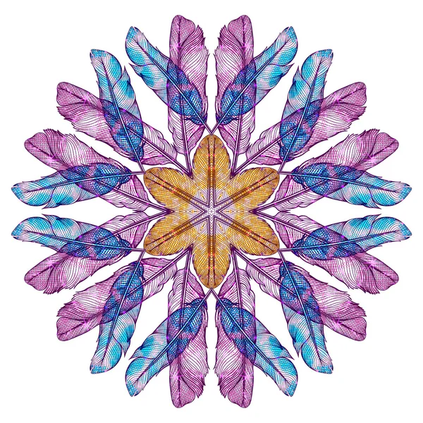 Mandala. Runda prydnad mönster. Etnisk bakgrund med abstrakt fjädrar design. Vector Dream Catcher. Eps10 — Stock vektor