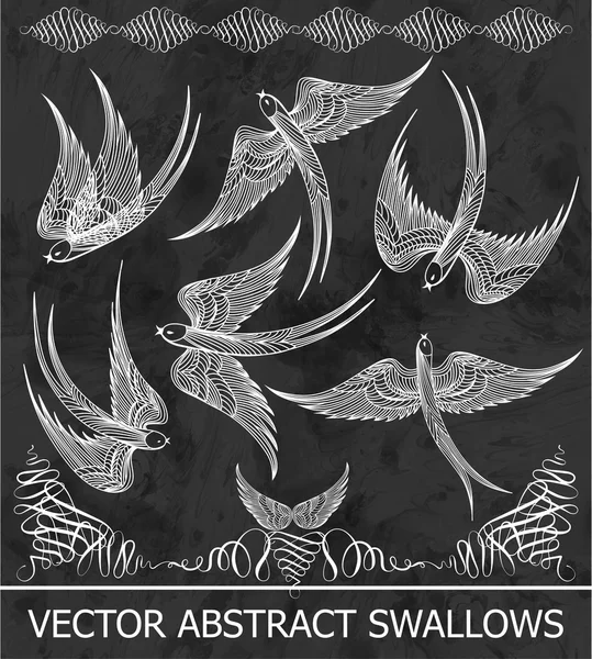 Set of abstract chalk swallows. Vector illustration, EPS10. — Stock vektor