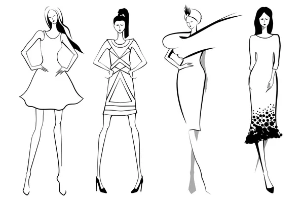 Fashion models.Sketch. Set of vector women or girls. — Διανυσματικό Αρχείο