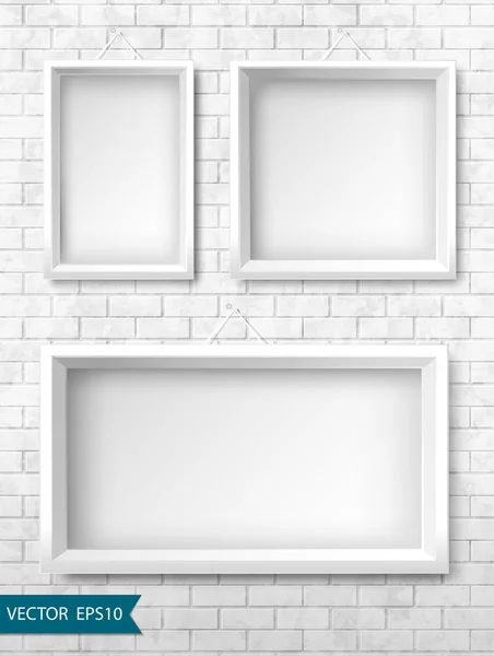 Conjunto de marcos blancos en una pared de ladrillo para su diseño. Vector, EPS10 . — Vector de stock