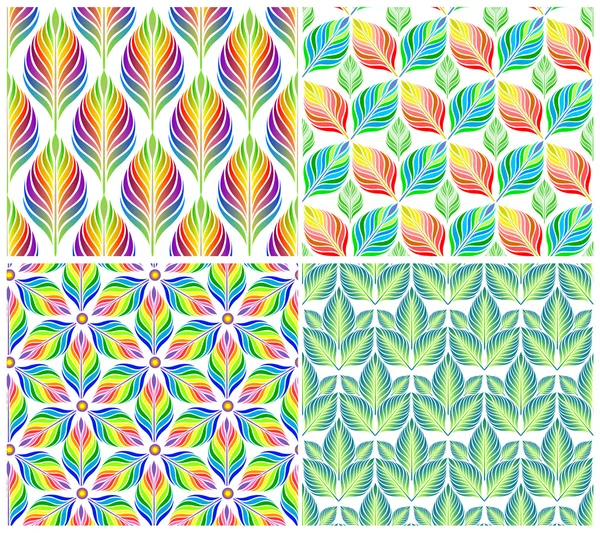 Seamless patterns with colorful leaves. Vector set. — Stock Vector