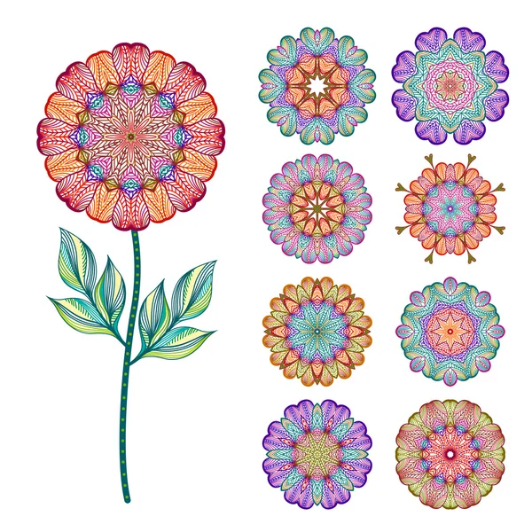 Set of abstract isolated colorful flowers. Vector illustration. — Stock Vector