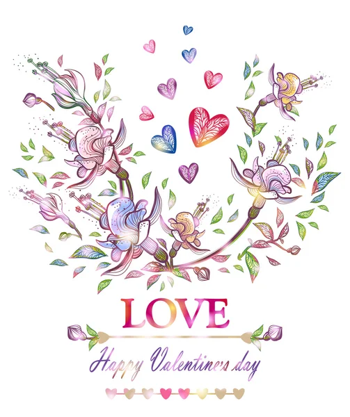Happy Valentines Day. Bright card.Romantic floral background. Vector illustration, EPS10. — Stock Vector