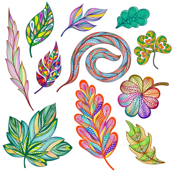 Ensemble de feuilles abstraites colorées. Illustration vectorielle . — Image vectorielle