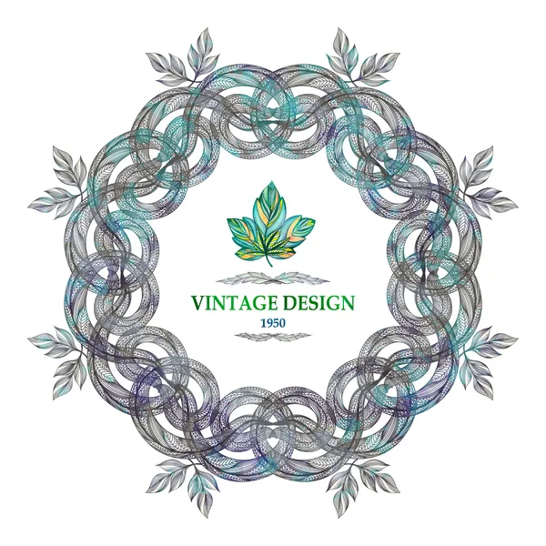 Vintage background with leaf and ornamental frame. Vector illustration, EPS10 — Stok Vektör