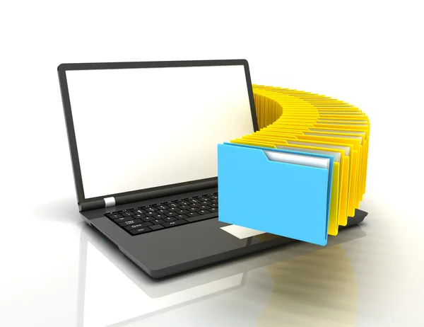 3D ilustracja folderów z laptop.information koncepcją — Zdjęcie stockowe
