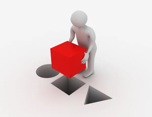 3d man with cube — Stock Photo, Image