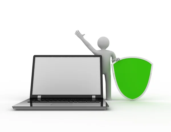 3D człowieka i laptopa - bezpieczeństwa biznesu — Zdjęcie stockowe