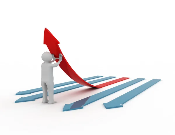 3d illustration of person pushing up one red  arrow. — Stock Photo, Image