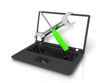 bilgisayar tamir, laptop, kavram 3d