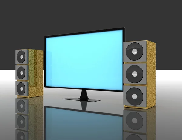 Fernseher mit Surround-Lautsprechern — Stockfoto