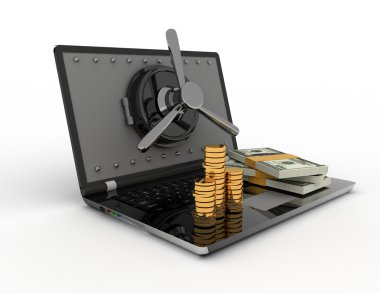 3D karlı Online iş kavramı beyaz arka plan üzerinde